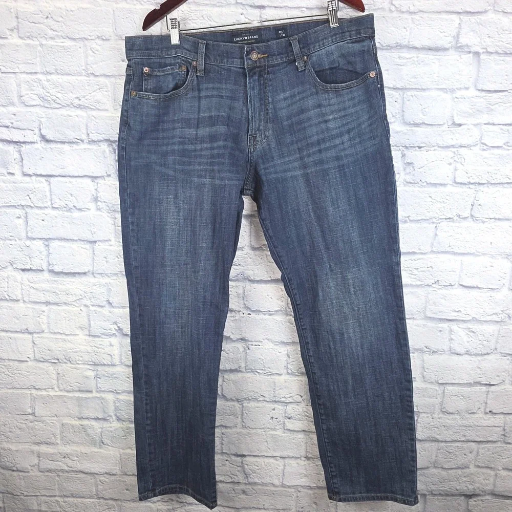 Lucky Brand 221 Straight Leg Jeans Mens Medium Wash Blue Stretch Denim Sz 38X30
